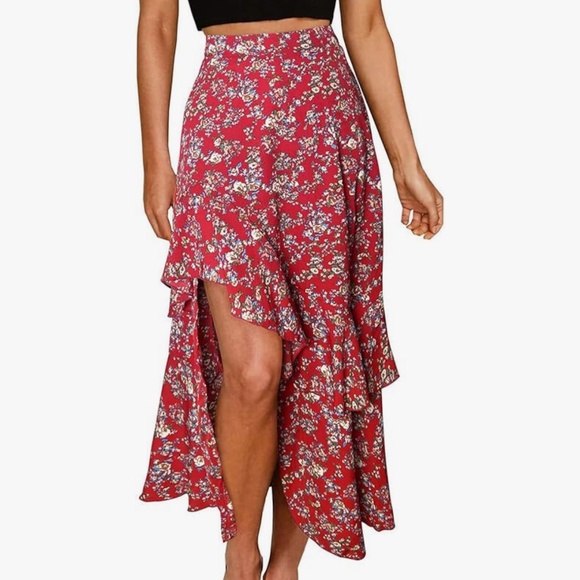 Floral print maxi skirt, Red floral print, M, EUC - Picture 1 of 10